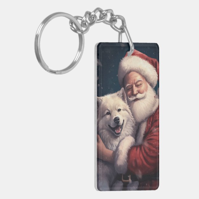 Akita with Santa Claus Festive Christmas  Keychain (Front Left)