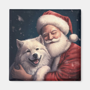 Akita with Santa Claus Festive Christmas Magnet