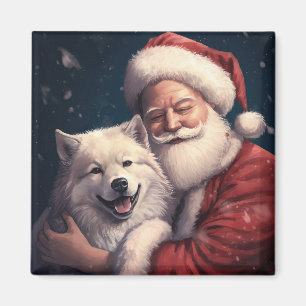 Akita with Santa Claus Festive Christmas  Magnet