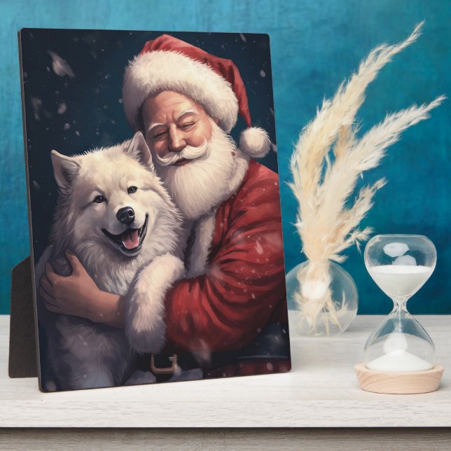 Akita with Santa Claus Festive Christmas  Plaque (Side)