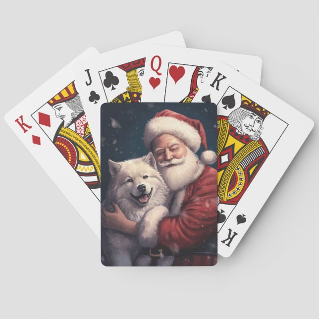 Akita with Santa Claus Festive Christmas  Playing Cards (Back)