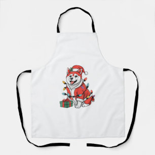 Akita Xmas Lighting Santa Akita Dog Christmas Apron