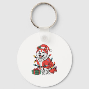 Akita Xmas Lighting Santa Akita Dog Christmas Keychain