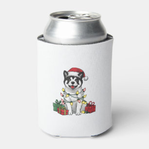 Akita Xmas Lighting Santa Hat Akita Dog Christmas  Can Cooler