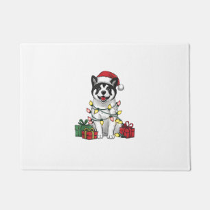 Akita Xmas Lighting Santa Hat Akita Dog Christmas Doormat