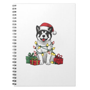 Akita Xmas Lighting Santa Hat Akita Dog Christmas Notebook