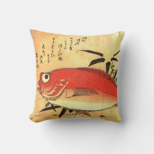 Akodai - Hiroshige's Colourful Japanese Fish Print Throw Pillow