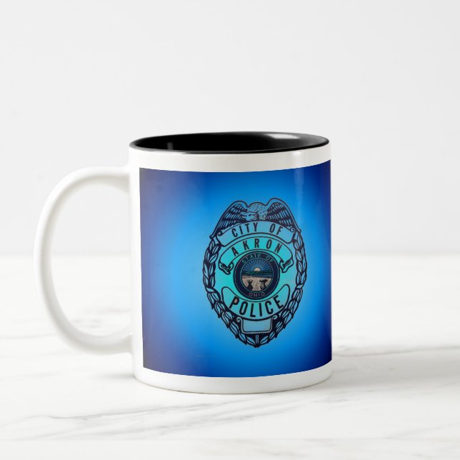 Akron Ohio Police Department Mug. Two-Tone Coffee Mug (Left)