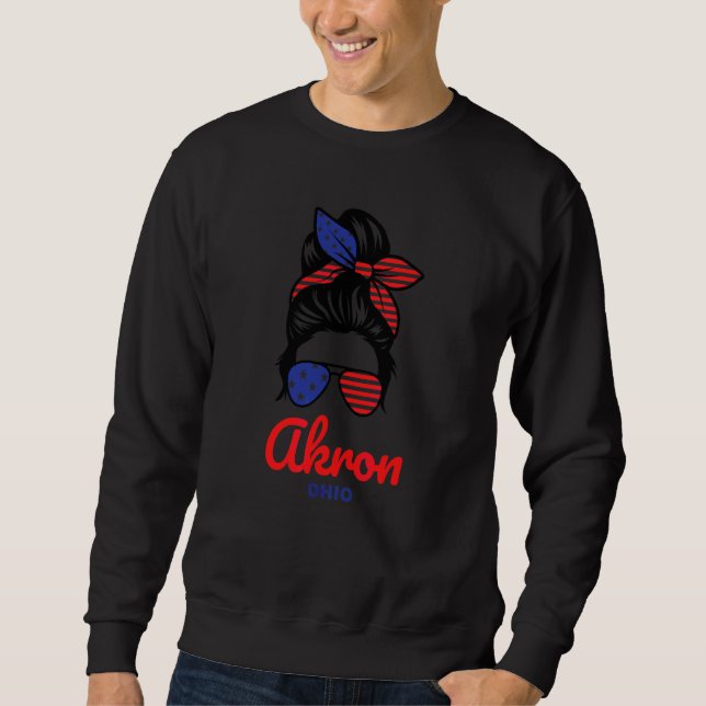 Akron Ohio Retro Messy Bun Sweatshirt (Front)