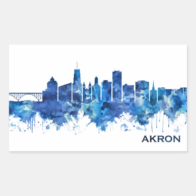 Akron Ohio Skyline Blue Sticker (Front)