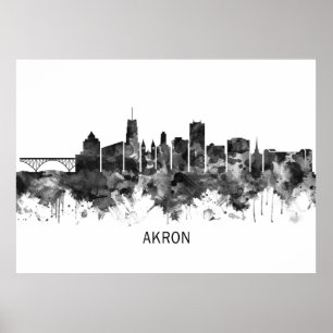Akron Ohio Skyline BW Poster