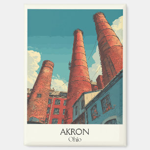Akron Ohio Travel Poster Vintage City Skyline Art  Magnet
