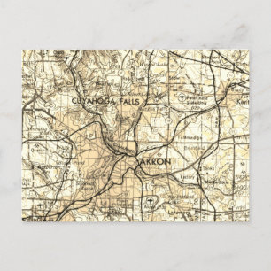 Akron Ohio Vintage Map Postcard