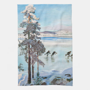 Akseli Gallen-Kallela - Skaters near Kalela Shore Kitchen Towel