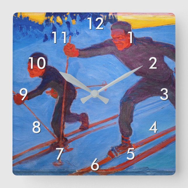 Akseli Gallen-Kallela - Skiers Square Wall Clock (Front)