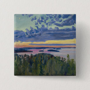 Akseli Gallen-Kallela - View over a Lake at Sunset 2 Inch Square Button