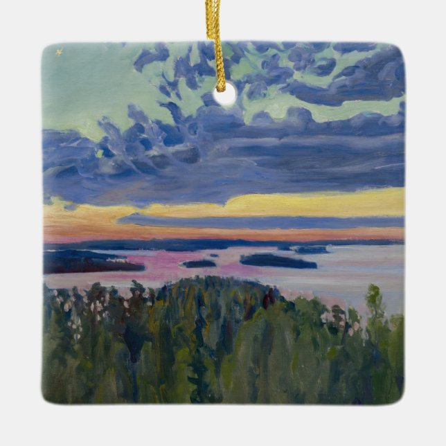 Akseli Gallen-Kallela - View over a Lake at Sunset Ceramic Ornament (Front)
