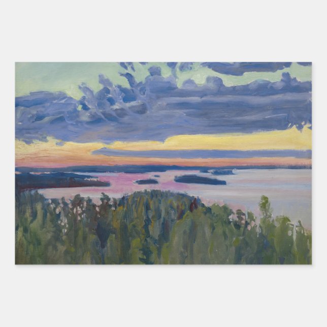 Akseli Gallen-Kallela - View over a Lake at Sunset Wrapping Paper Sheet (Front)
