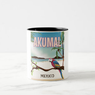 Akumal Mexico Beach travel postr Two-Tone Coffee Mug