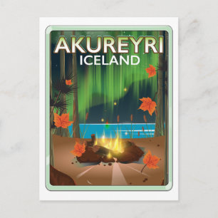 Akureyri Iceland travel poster Holiday Postcard
