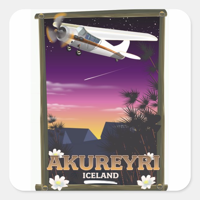 Akureyri Iceland travel poster Square Sticker (Front)