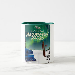 Akureyri Iceland travel poster Two-Tone Coffee Mug