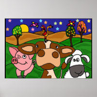 AL- Barnyard Animals Folk Art Poster