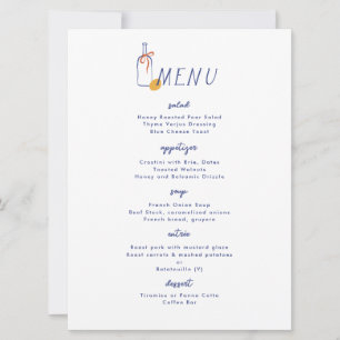 Al Fresco Wine Lemon Blue White Dinner Menu Invitation