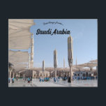 Al Masjid an Nabawi Medina Saudi Arabia Postcard<br><div class="desc">This postcard features pilgrims at the Al-Masjid an-Nabawi, the Prophet’s Mosque, in Medina, Saudi Arabia. It is the second holiest place in Islam after the Kaaba in Mecca. In the Prophet’s Mosque, you’ll find the Tomb of The Prophet Mohammad, and millions of Muslims come here to pray every year. Photo...</div>