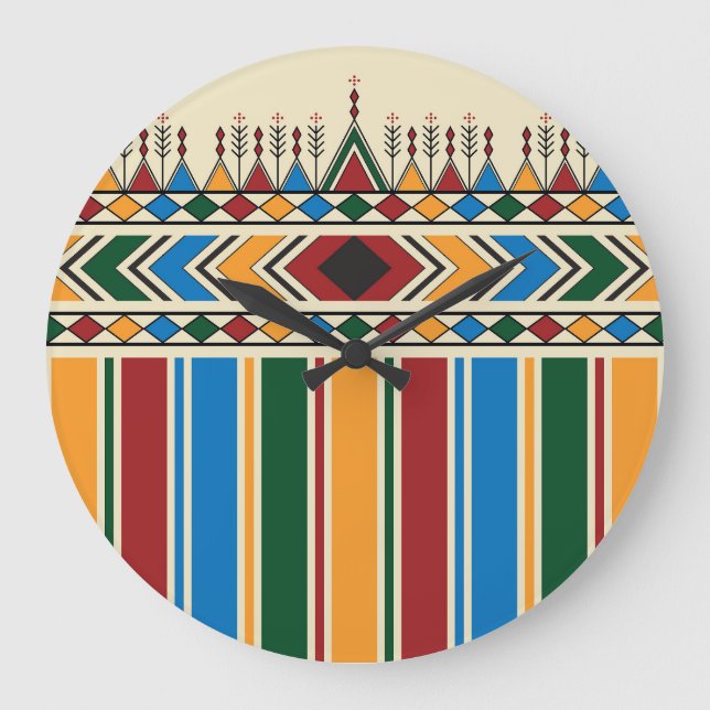 Al-Qatt Al-Asiri inspired geometric pattern. Large Clock (Front)