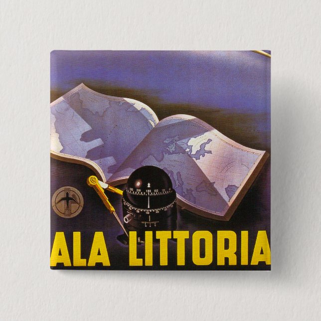 Ala Littoria 2 Inch Square Button (Front)