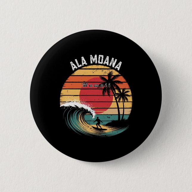 Ala Moana Beach Hawaii Beach Surfing  2 Inch Round Button (Front)