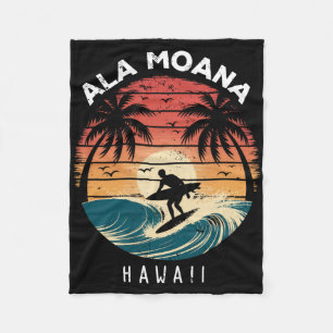 Ala Moana Beach Hawaii Surfboard Waves Beach Fleece Blanket