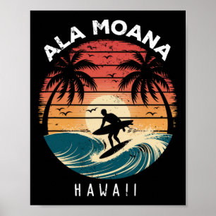 Ala Moana Beach Hawaii Surfboard Waves Beach Poster