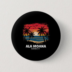 Ala Moana Beach Hawaii Surfboarder Palm Tree Souve 2 Inch Round Button
