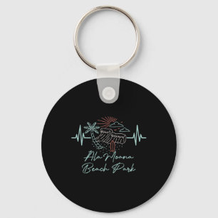 Ala Moana Beach Park Hawaii Heartbeat Surfboarder Keychain