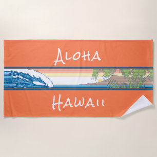 Ala Moana Diamond Head Hawaiian Surf Sign - Orange Beach Towel