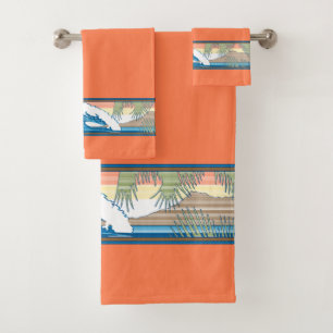 Ala Moana Diamond Head Hawaiian Surf Sign - Papaya Bath Towel Set