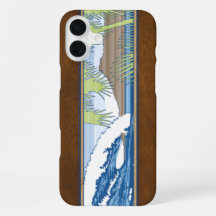 Ala Moana Hawaiian Faux Koa Wood Surf Sign Case-Ma