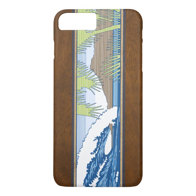 Ala Moana Hawaiian Faux Koa Wood Surf Sign Case-Mate iPhone Case (Back)