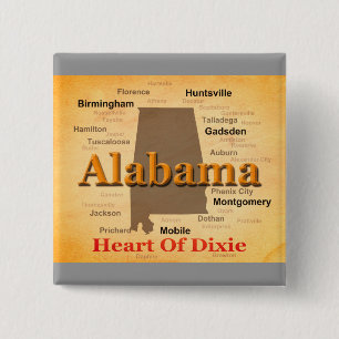 Alabama Aged Map Silhouette 2 Inch Square Button