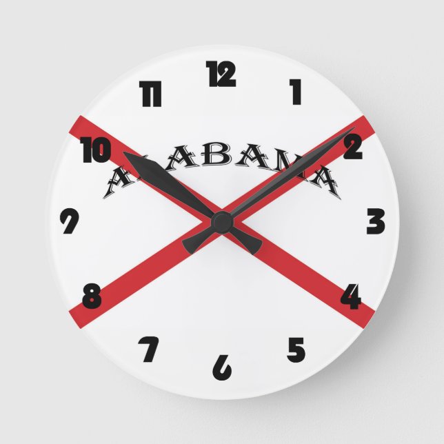 Alabama and Flag Black Fat Numbers wccnt Round Clock (Front)