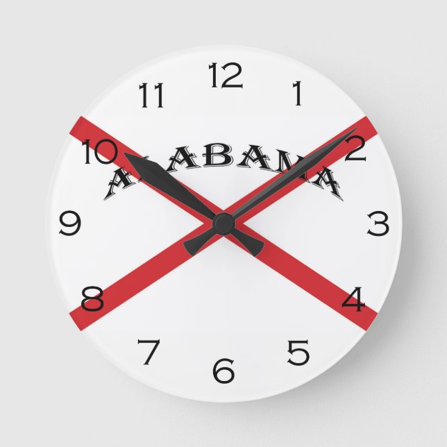 Alabama and Flag Black Numbers wct Round Clock (Front)