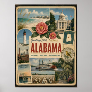 Alabama Authentic Vintage Style Poster