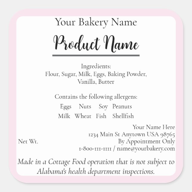 Alabama Cottage Food Business Baking Étiquette (Devant)