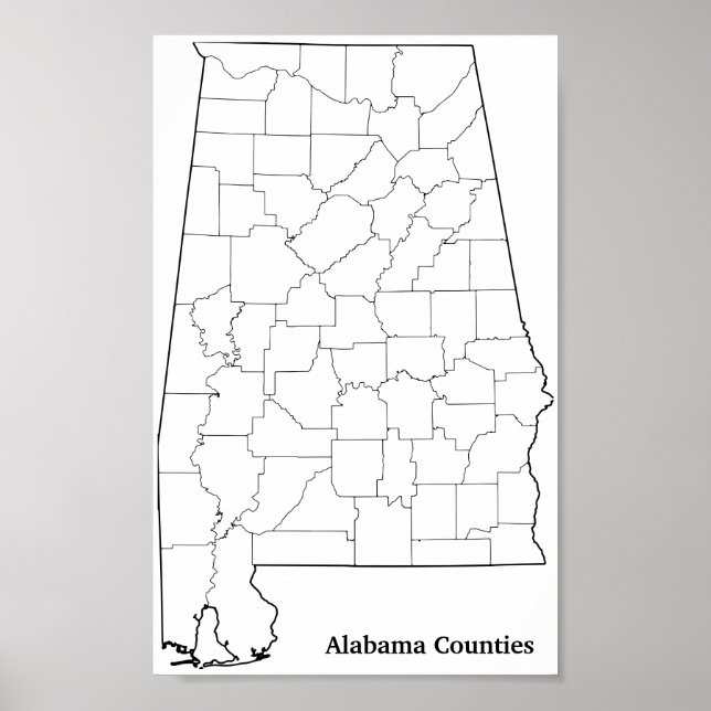 Alabama Counties Blank Outline Map Poster (Front)