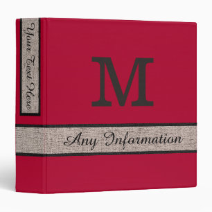Alabama crimson Colour Burlap Look Monogram Binder