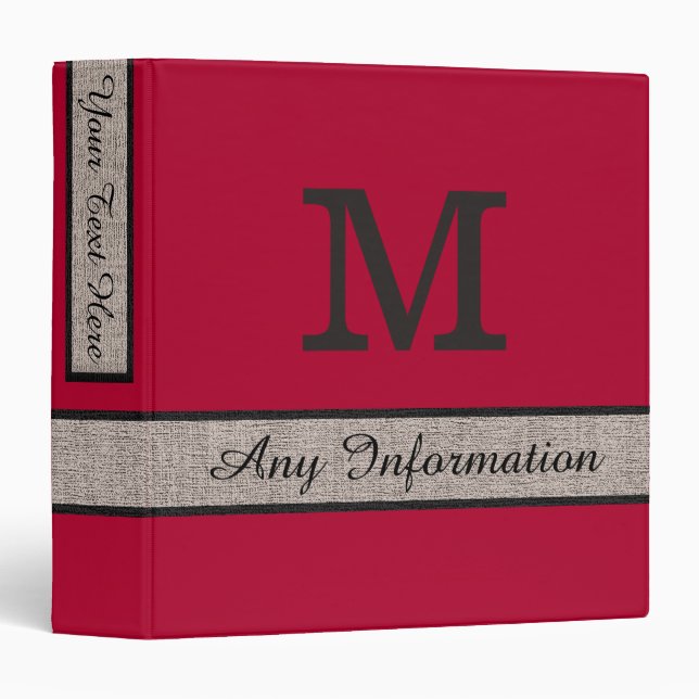 Alabama crimson Colour Burlap Look Monogram Binder (Front/Spine)