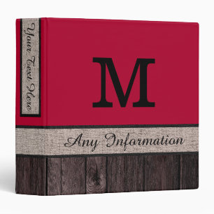 Alabama Crimson Colour Rustic Look Wood Monogram Binder