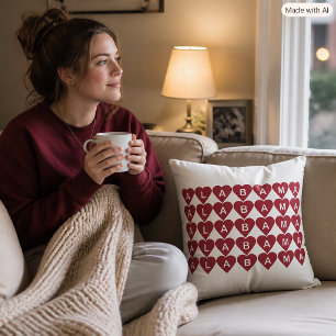 Alabama Crimson Red Hearts Grid Pattern Throw Pillow